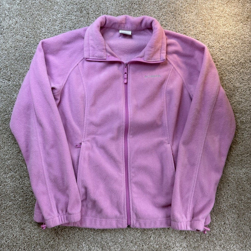 Columbia Jacket Womens L Pink Fleece Full Zip Lined Mid Length Warm Pockets